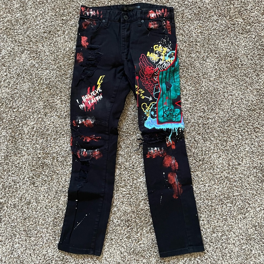 kloud 9 denim graphic jeans mens size 30/30 slim fit